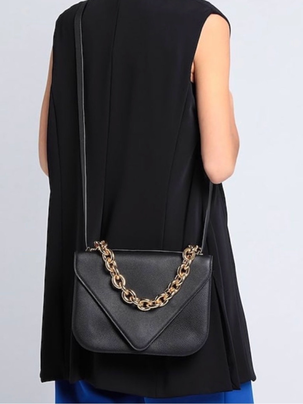 Bottega Veneta Black Leather Crossbody with Gold Chain Accent